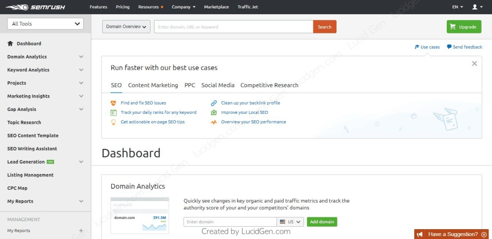 Hướng dẫn SEMRush - Bảng điều khiển công cụ SEMrush online