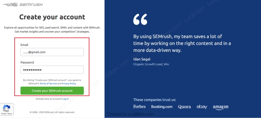 Hướng dẫn SEMRush - Điền đầy đủ thông tin cần thiết vào ô
