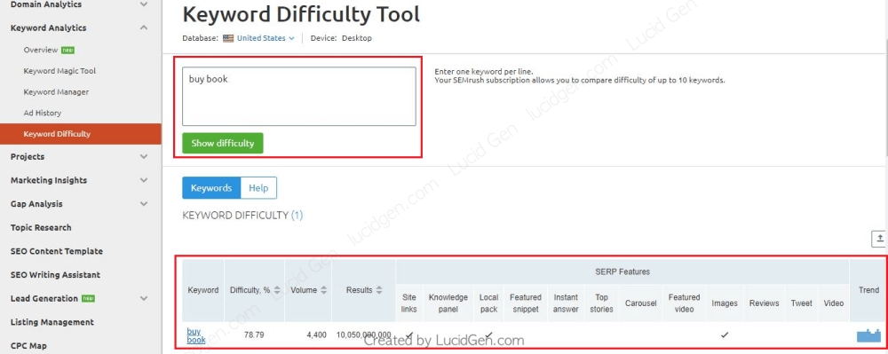 Nhập từ khóa bạn muốn phân tích vào ô trống.