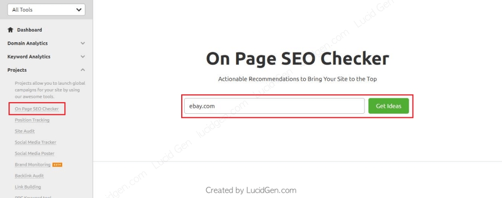Bạn nhập tên miền của bạn vào ô và nhấp Get Ideas.