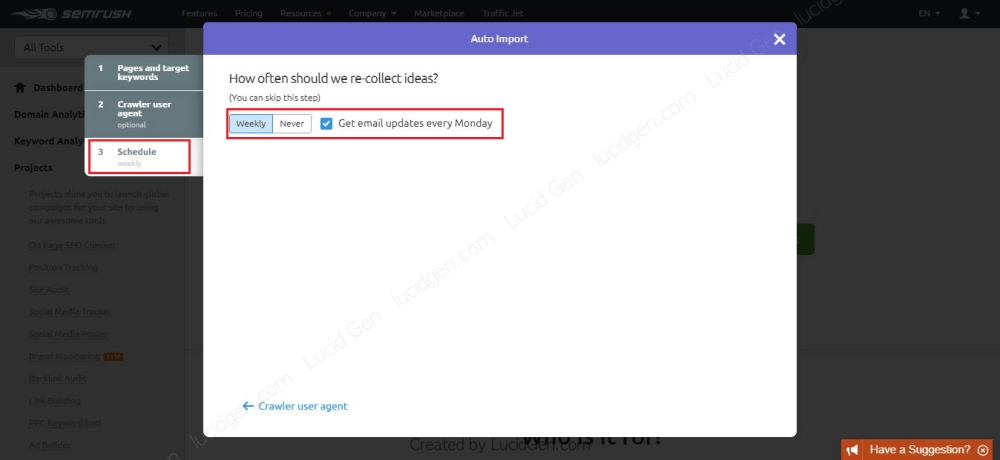 Ở mục số 3 Schedule bạn chọn nhật cập nhật mỗi tuần hay không nhận. Chỗ này mình đề nghị bạn chọn Weekly.